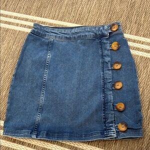Free People Blue Denim Asymmetrical Button Mini Skirt Size 2